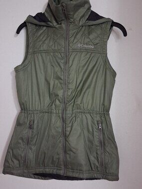Columbia Olive Green Zip-Front Utility Vest - Size XS